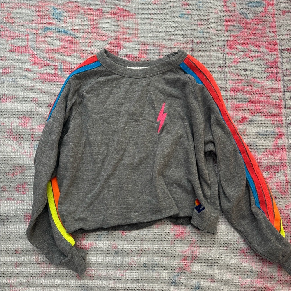 Aviator Nation Women’s Gray Lightning Bolt Cropped Sweatshirt